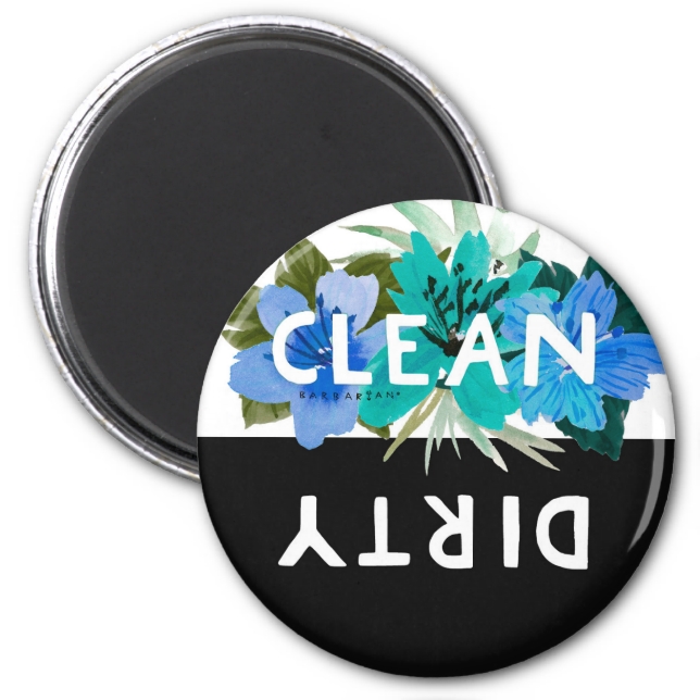 Pretty Aqua Floral CLEAN DIRTY Dishwasher Magnet